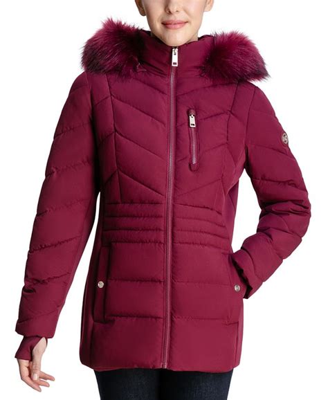 michael kors women's faux fur trim hooded puffer coat